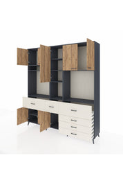 Hyperion Dolap 10 Raflı 6 Çekmeceli 8 Kapaklı 220x44x243 Antrasit-Çam/Aytaşı