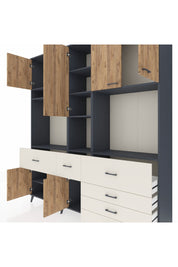 Hyperion Dolap 10 Raflı 6 Çekmeceli 8 Kapaklı 220x44x243 Antrasit-Çam/Aytaşı