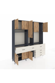 Hyperion Dolap 10 Raflı 6 Çekmeceli 8 Kapaklı 220x44x243 Antrasit-Çam/Aytaşı