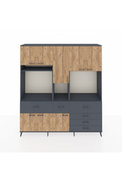 Hyperion Dolap 10 Raflı 6 Çekmeceli 8 Kapaklı 220x44x243 Antrasit-Çam/Antrasit