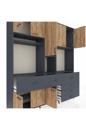 Hyperion Dolap 10 Raflı 6 Çekmeceli 8 Kapaklı 220x44x243 Antrasit-Çam/Antrasit