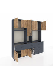 Hyperion Dolap 10 Raflı 6 Çekmeceli 8 Kapaklı 220x44x243 Antrasit-Çam/Antrasit