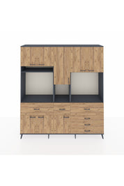 Hyperion Dolap 10 Raflı 6 Çekmeceli 8 Kapaklı 220x44x243 Antrasit-Çam/Çam