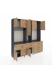 Hyperion Dolap 10 Raflı 6 Çekmeceli 8 Kapaklı 220x44x243 Antrasit-Çam/Çam