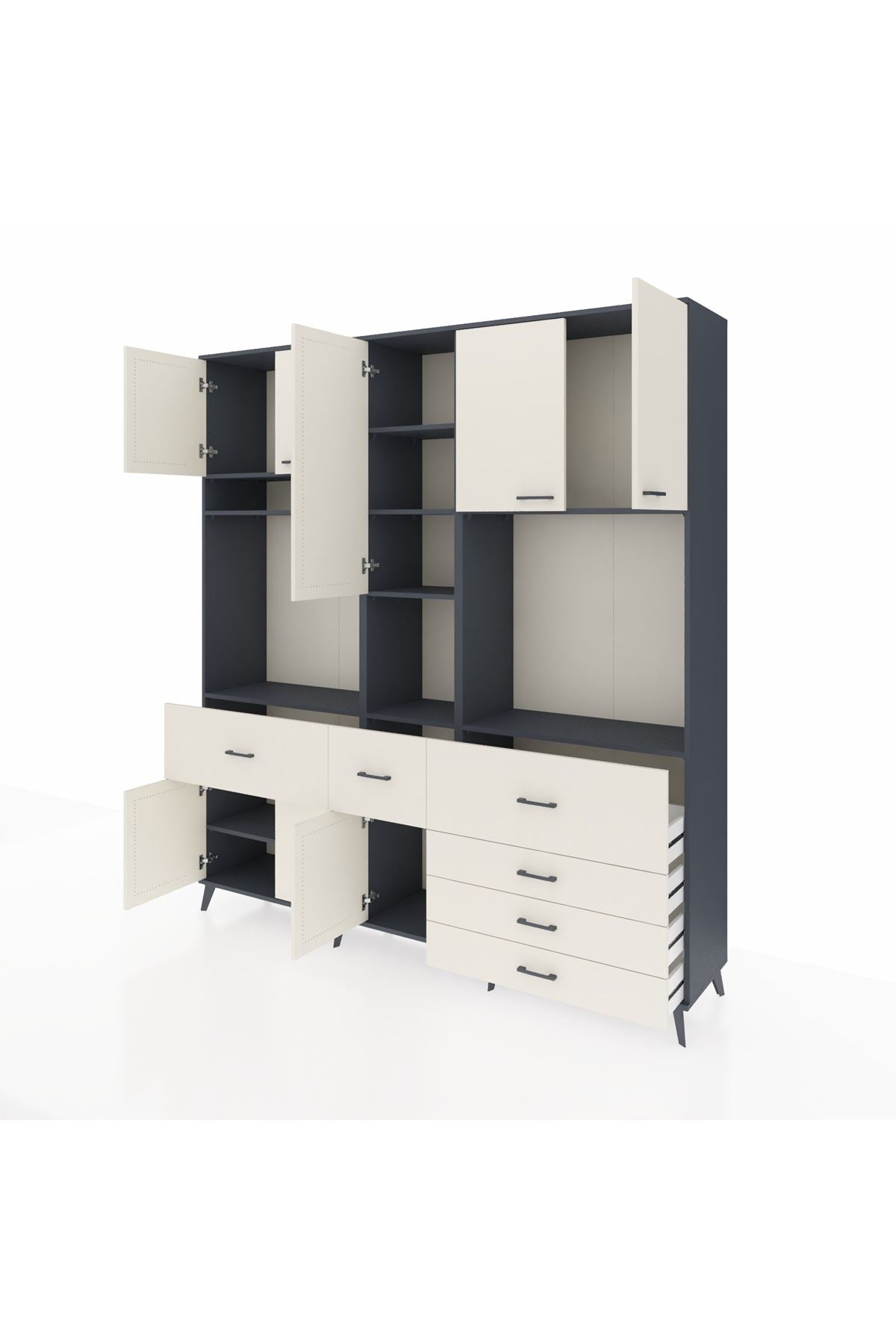 Hyperion Dolap 10 Raflı 6 Çekmeceli 8 Kapaklı 220x44x243 Antrasit-Aytaşı/Aytaşı