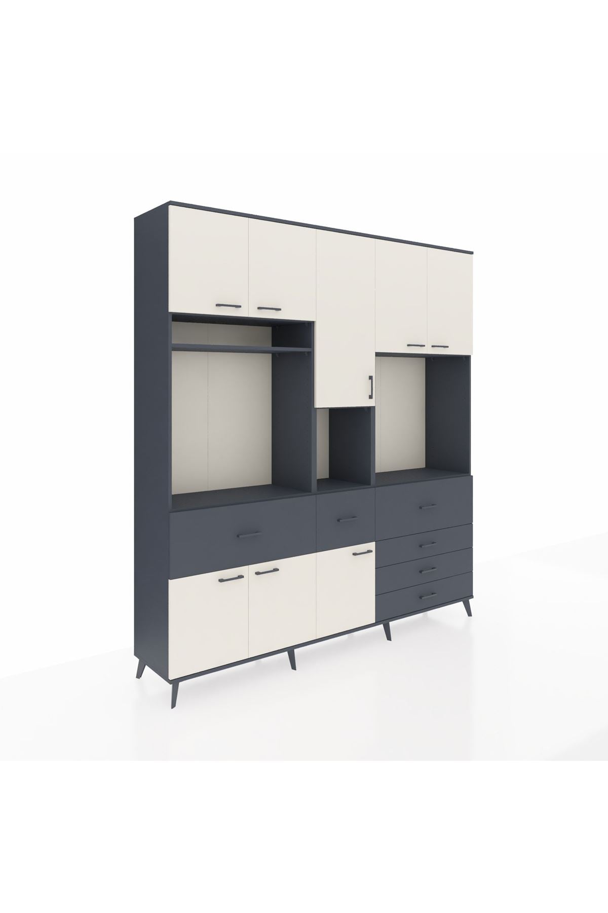 Hyperion Dolap 10 Raflı 6 Çekmeceli 8 Kapaklı 220x44x243 Antrasit-Aytaşı/Antrasit