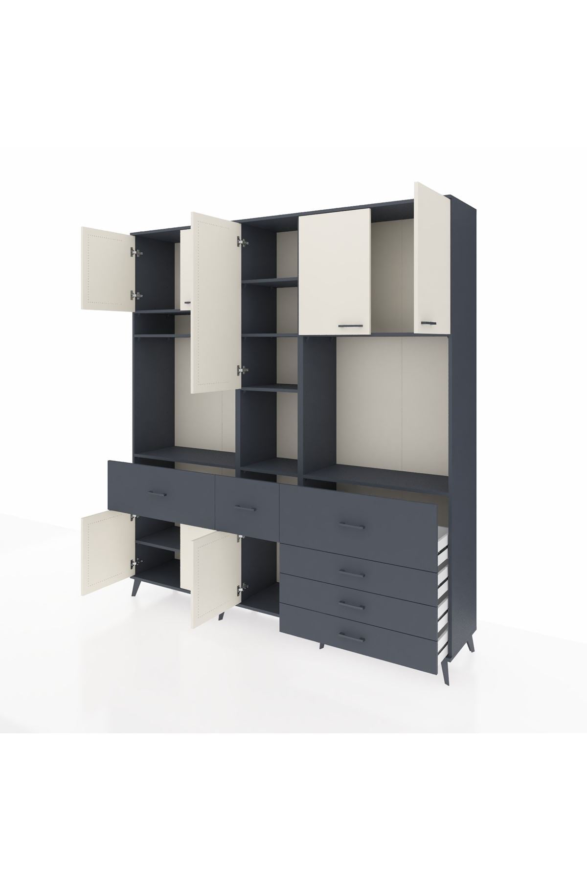 Hyperion Dolap 10 Raflı 6 Çekmeceli 8 Kapaklı 220x44x243 Antrasit-Aytaşı/Antrasit