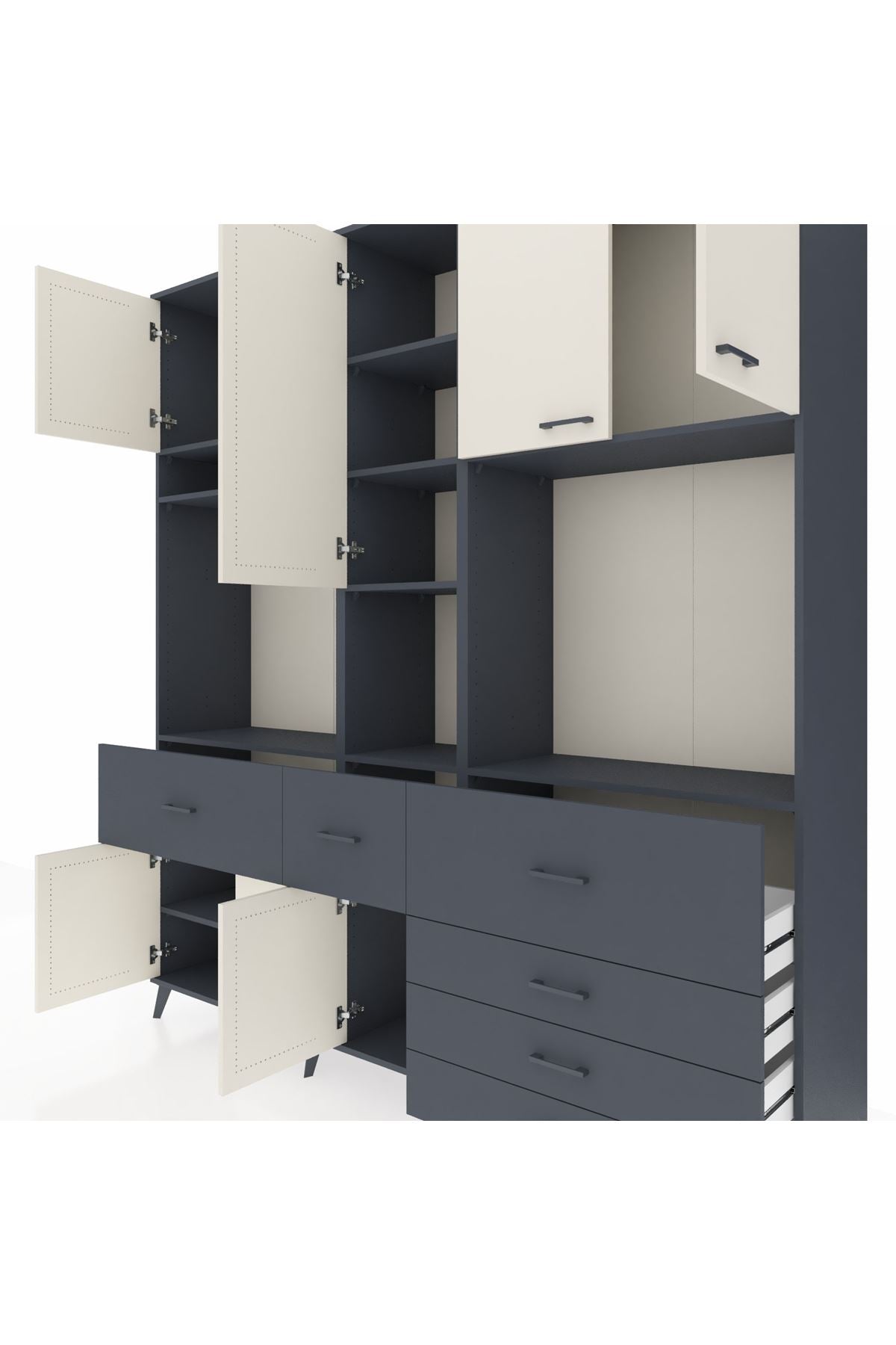 Hyperion Dolap 10 Raflı 6 Çekmeceli 8 Kapaklı 220x44x243 Antrasit-Aytaşı/Antrasit