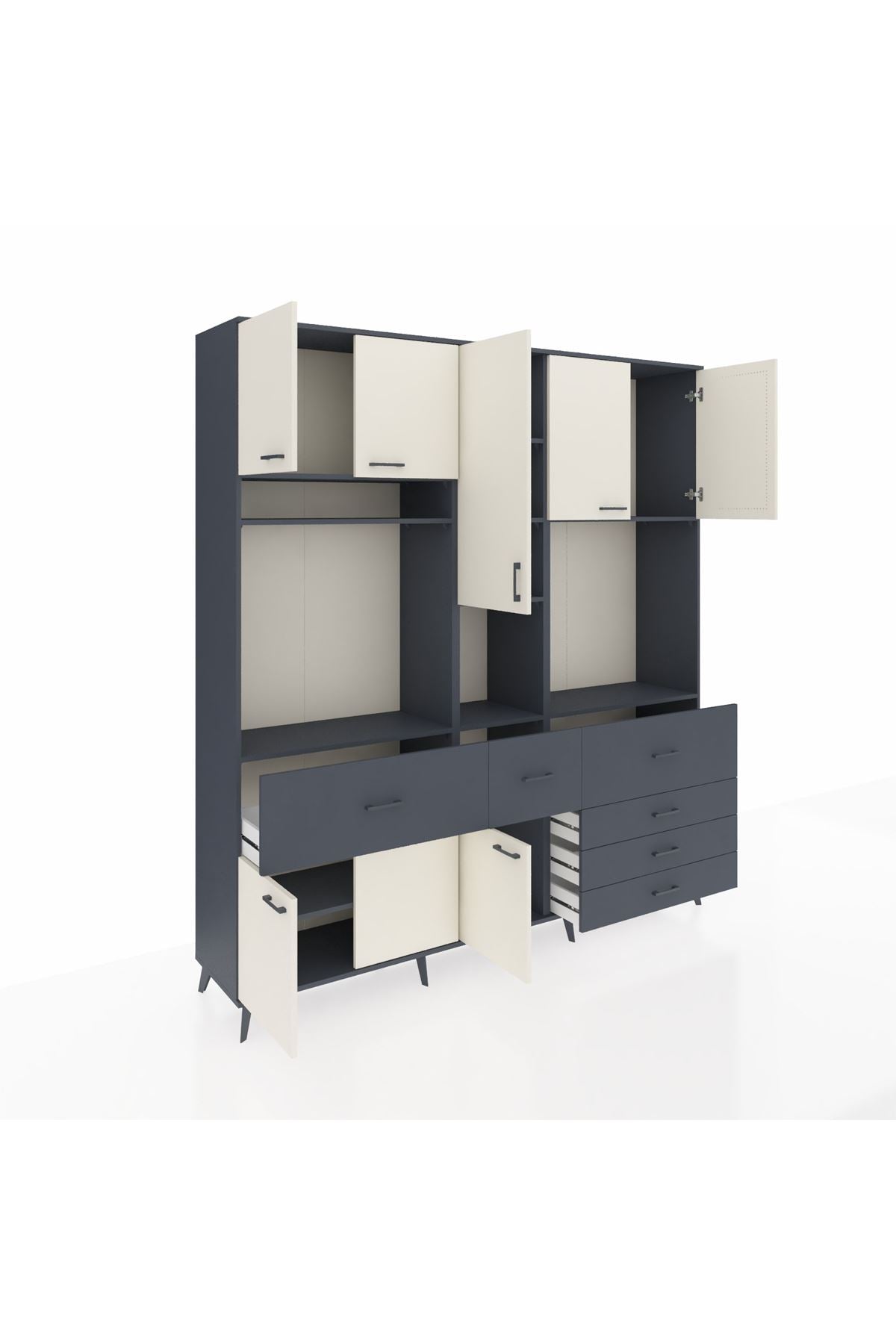 Hyperion Dolap 10 Raflı 6 Çekmeceli 8 Kapaklı 220x44x243 Antrasit-Aytaşı/Antrasit