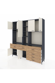 Hyperion Dolap 10 Raflı 6 Çekmeceli 8 Kapaklı 220x44x243 Antrasit-Aytaşı/Çam