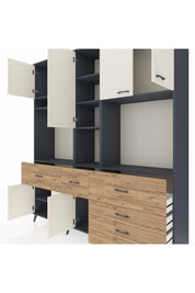 Hyperion Dolap 10 Raflı 6 Çekmeceli 8 Kapaklı 220x44x243 Antrasit-Aytaşı/Çam