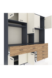 Hyperion Dolap 10 Raflı 6 Çekmeceli 8 Kapaklı 220x44x243 Antrasit-Aytaşı/Çam