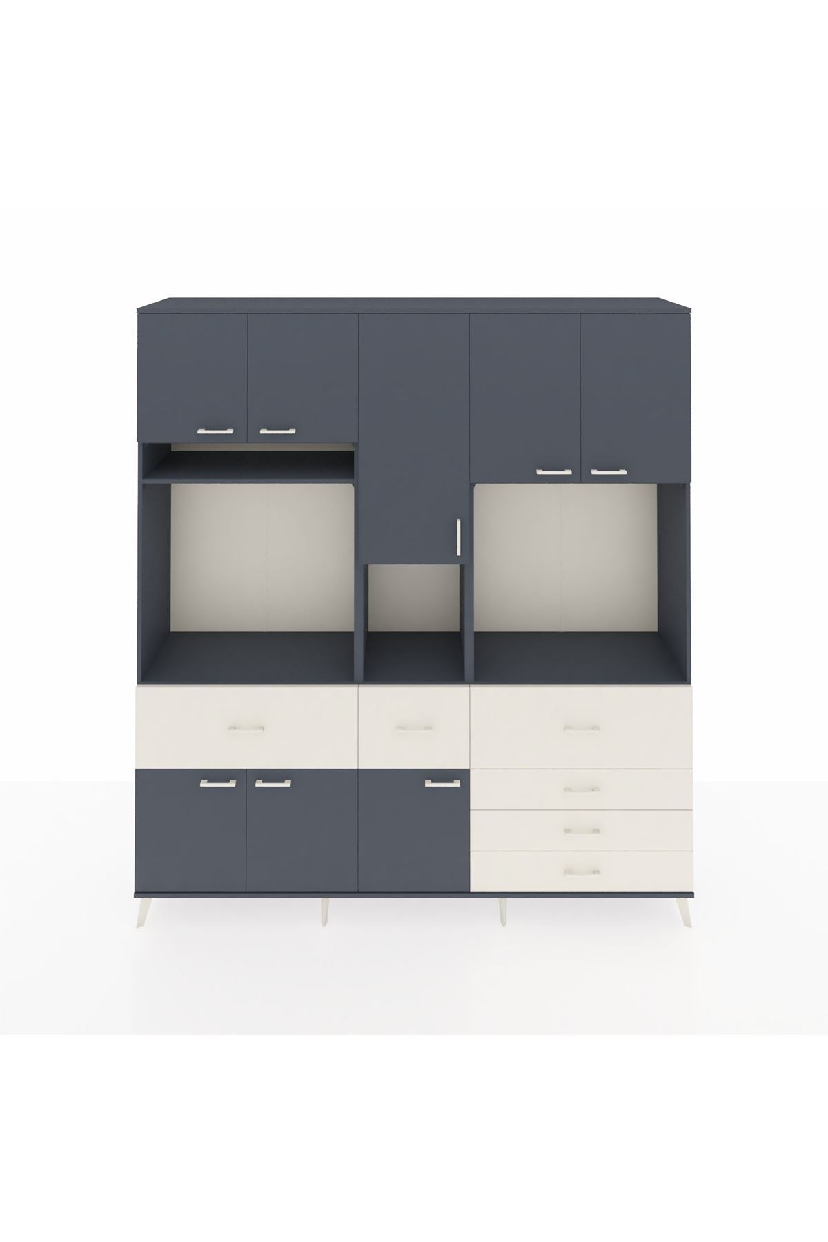 Hyperion Dolap 10 Raflı 6 Çekmeceli 8 Kapaklı 220x44x243 Antrasit-Antrasit/Aytaşı