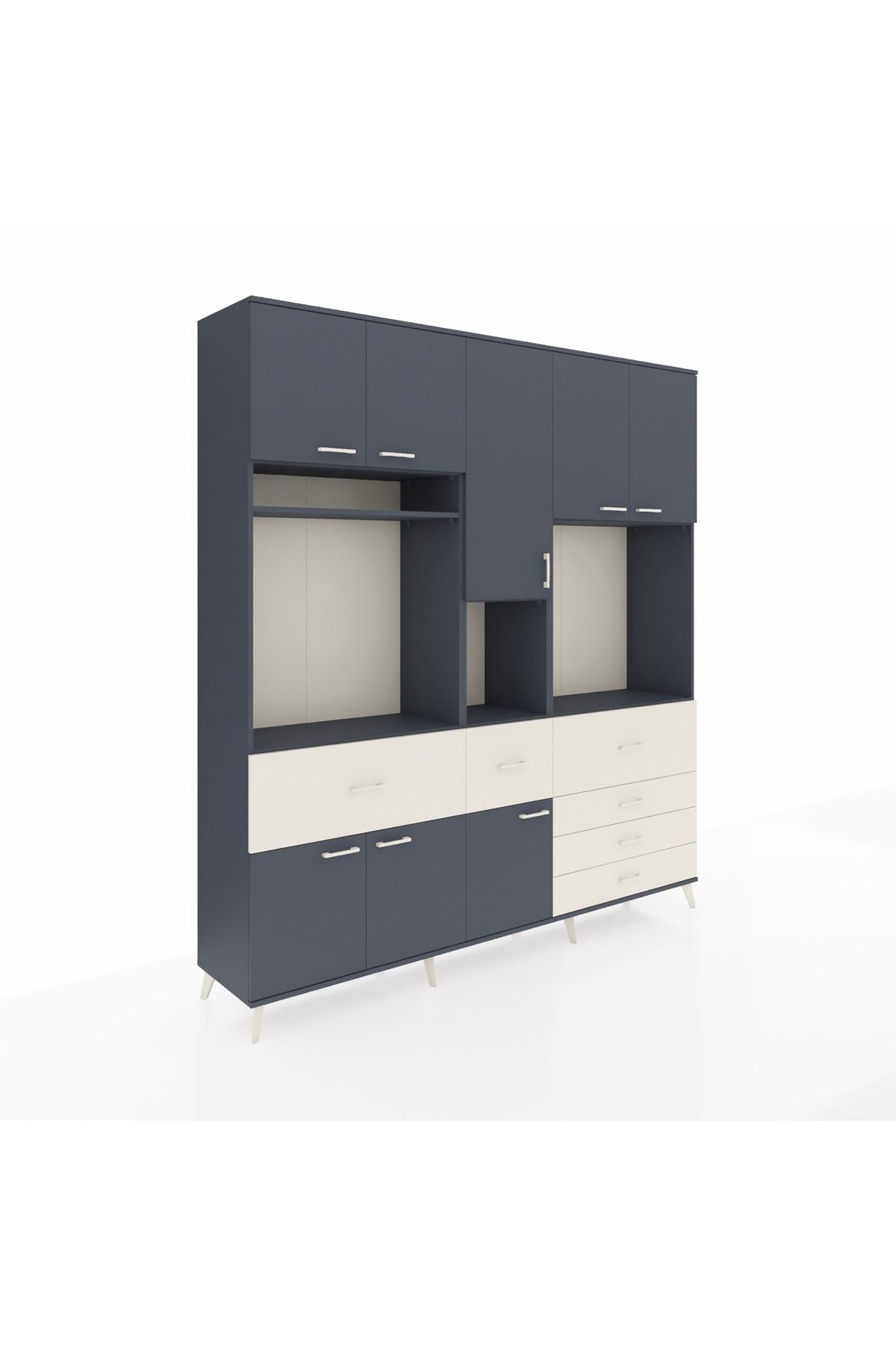 Hyperion Dolap 10 Raflı 6 Çekmeceli 8 Kapaklı 220x44x243 Antrasit-Antrasit/Aytaşı