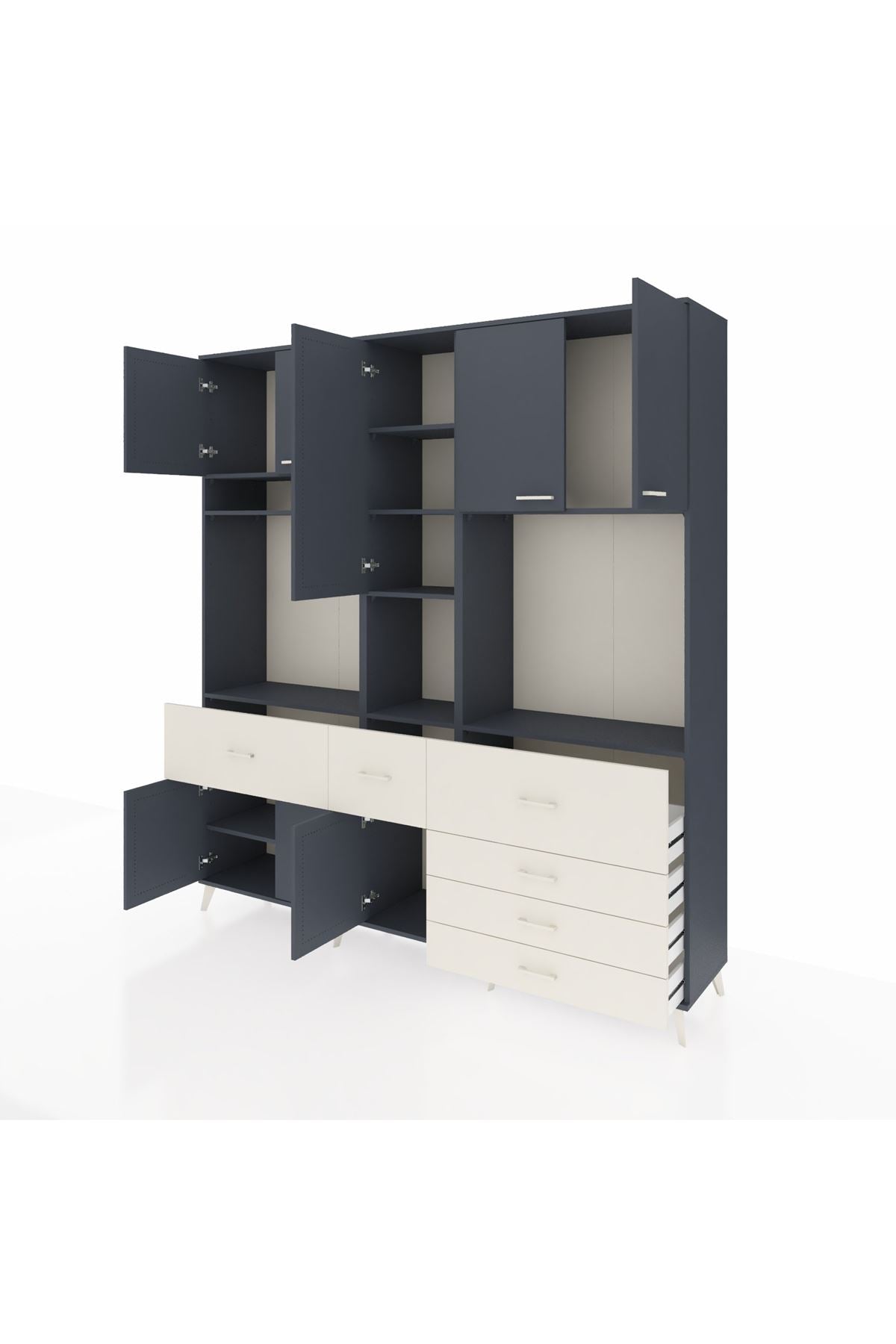 Hyperion Dolap 10 Raflı 6 Çekmeceli 8 Kapaklı 220x44x243 Antrasit-Antrasit/Aytaşı