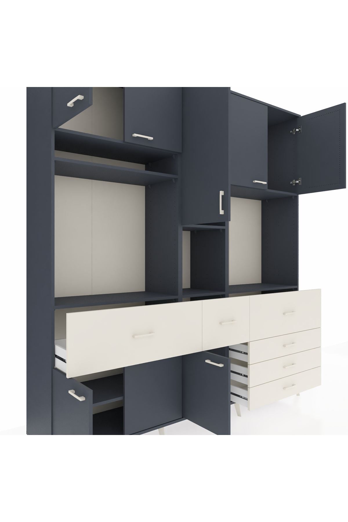 Hyperion Dolap 10 Raflı 6 Çekmeceli 8 Kapaklı 220x44x243 Antrasit-Antrasit/Aytaşı