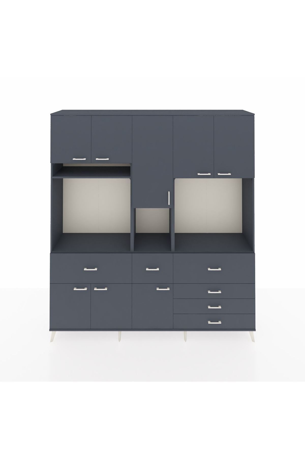 Hyperion Dolap 10 Raflı 6 Çekmeceli 8 Kapaklı 220x44x243 Antrasit-Antrasit/Antrasit