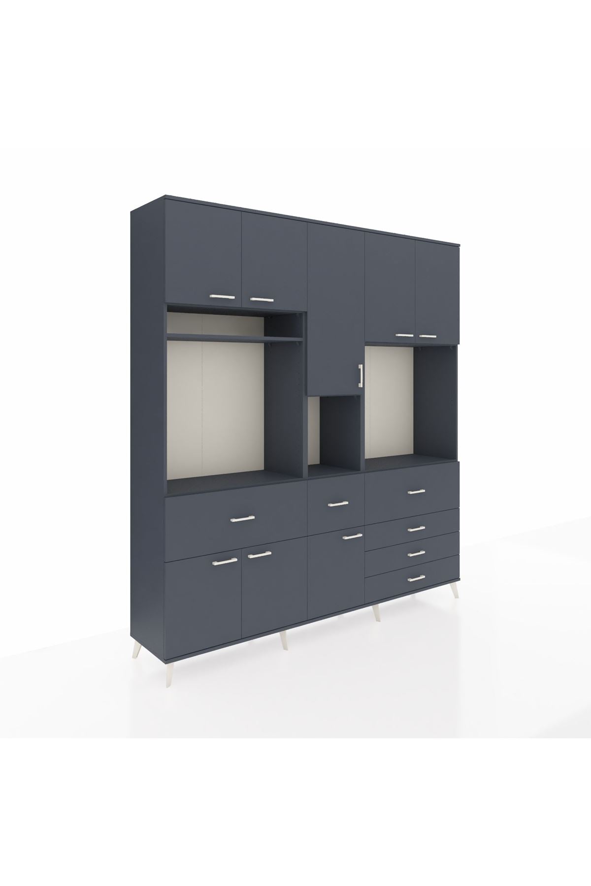 Hyperion Dolap 10 Raflı 6 Çekmeceli 8 Kapaklı 220x44x243 Antrasit-Antrasit/Antrasit