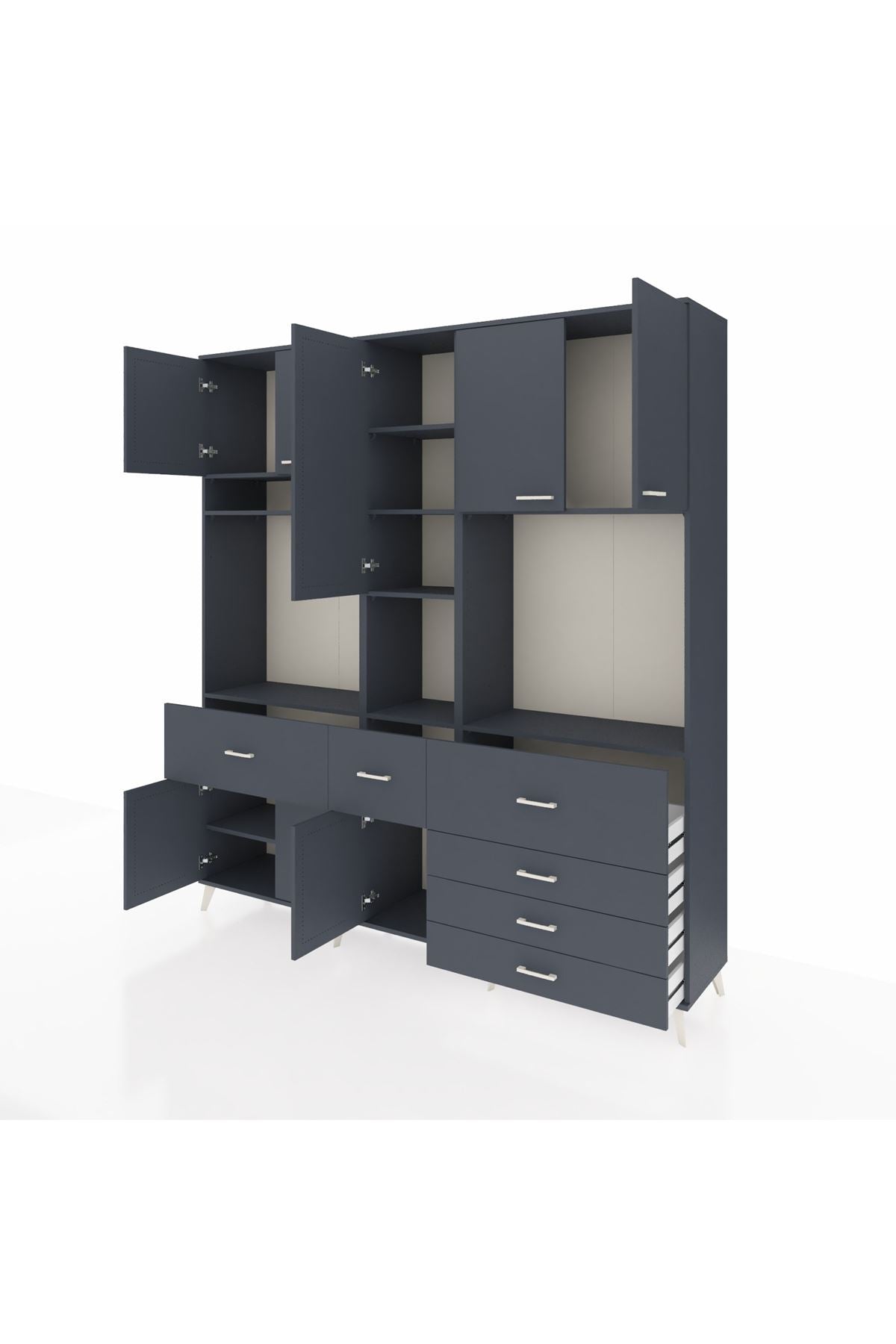 Hyperion Dolap 10 Raflı 6 Çekmeceli 8 Kapaklı 220x44x243 Antrasit-Antrasit/Antrasit