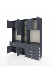 Hyperion Dolap 10 Raflı 6 Çekmeceli 8 Kapaklı 220x44x243 Antrasit-Antrasit/Antrasit