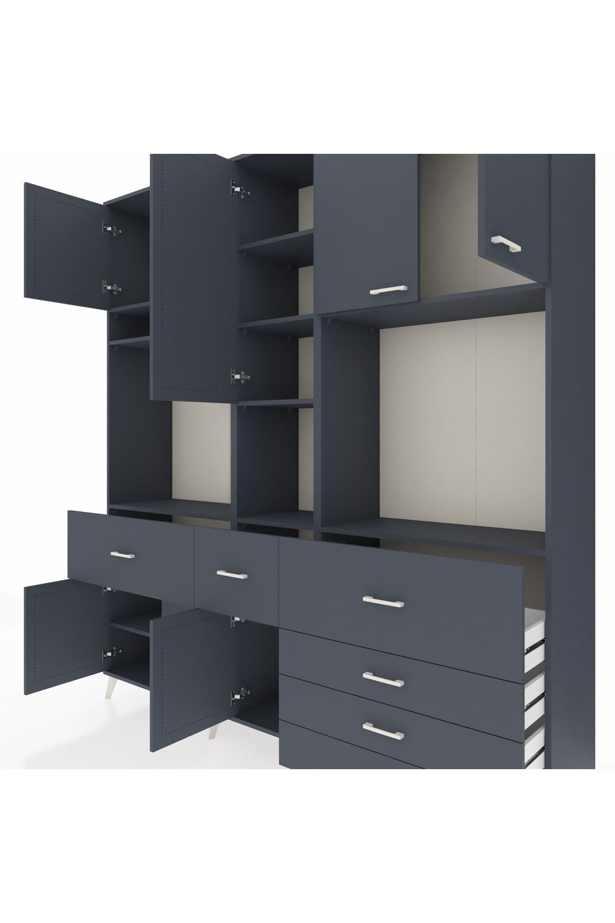 Hyperion Dolap 10 Raflı 6 Çekmeceli 8 Kapaklı 220x44x243 Antrasit-Antrasit/Antrasit