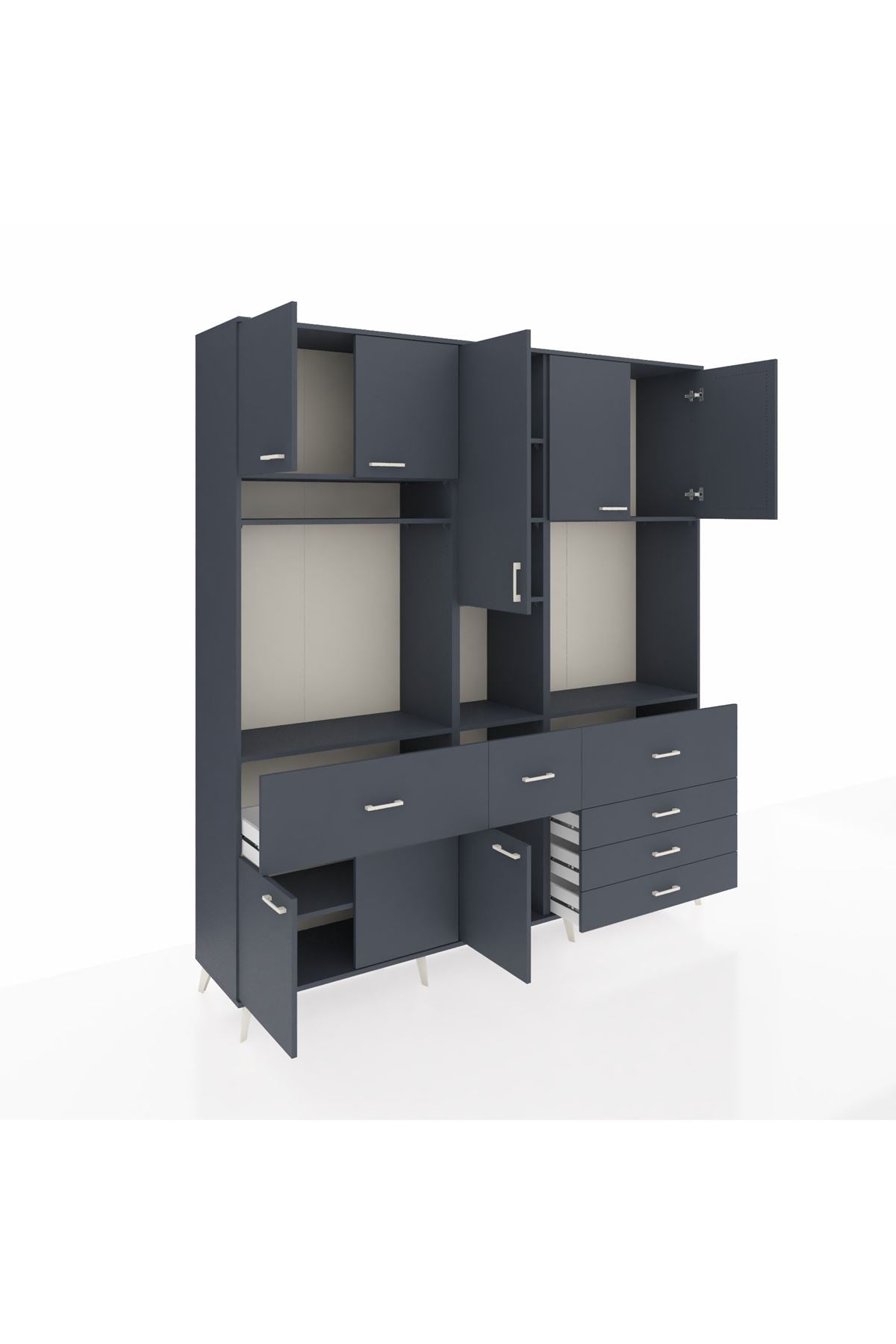 Hyperion Dolap 10 Raflı 6 Çekmeceli 8 Kapaklı 220x44x243 Antrasit-Antrasit/Antrasit