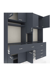 Hyperion Dolap 10 Raflı 6 Çekmeceli 8 Kapaklı 220x44x243 Antrasit-Antrasit/Antrasit