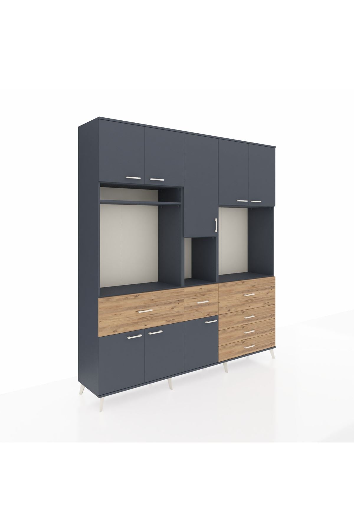 Hyperion Dolap 10 Raflı 6 Çekmeceli 8 Kapaklı 220x44x243 Antrasit-Antrasit/Çam