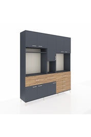 Hyperion Dolap 10 Raflı 6 Çekmeceli 8 Kapaklı 220x44x243 Antrasit-Antrasit/Çam