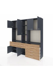 Hyperion Dolap 10 Raflı 6 Çekmeceli 8 Kapaklı 220x44x243 Antrasit-Antrasit/Çam