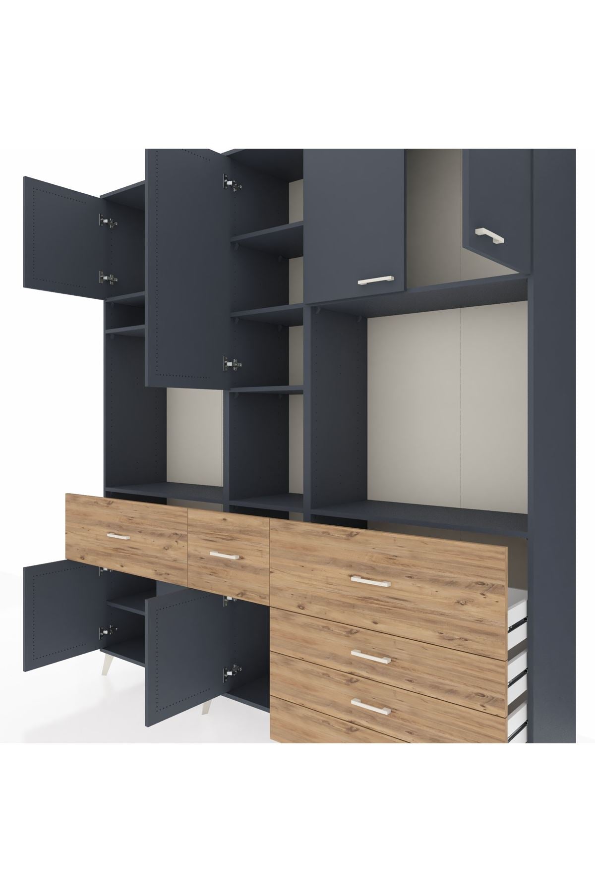 Hyperion Dolap 10 Raflı 6 Çekmeceli 8 Kapaklı 220x44x243 Antrasit-Antrasit/Çam