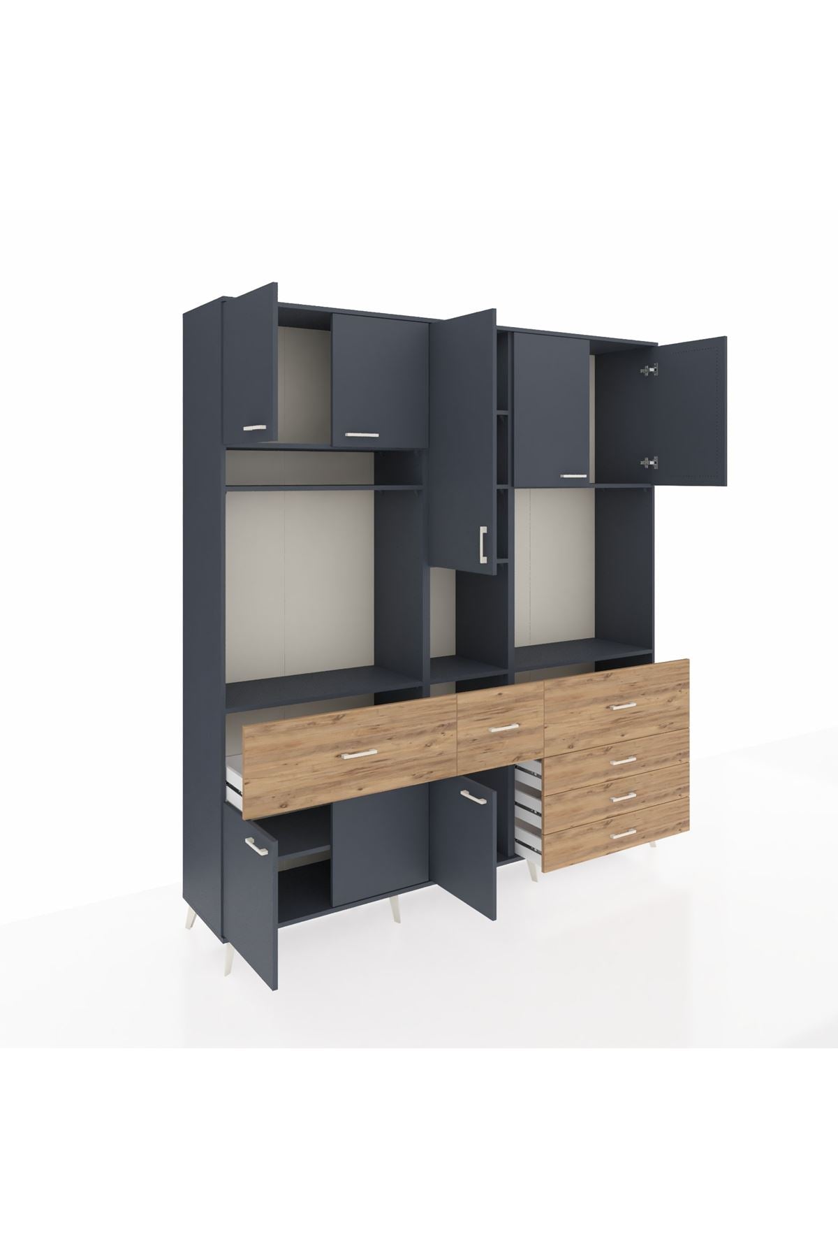 Hyperion Dolap 10 Raflı 6 Çekmeceli 8 Kapaklı 220x44x243 Antrasit-Antrasit/Çam