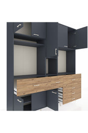 Hyperion Dolap 10 Raflı 6 Çekmeceli 8 Kapaklı 220x44x243 Antrasit-Antrasit/Çam