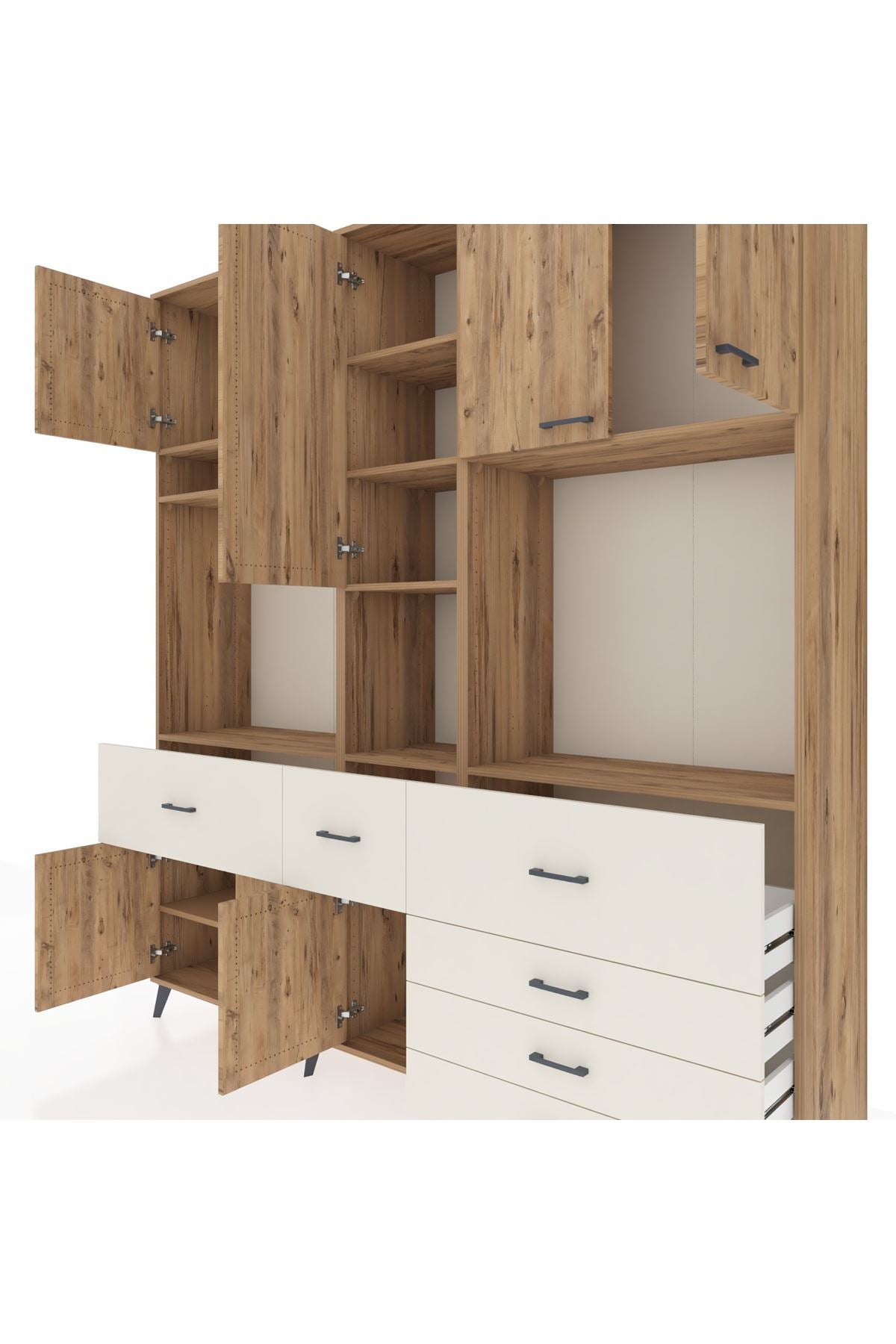 Hyperion Dolap 10 Raflı 6 Çekmeceli 8 Kapaklı 220x44x243 Çam-Çam/Aytaşı