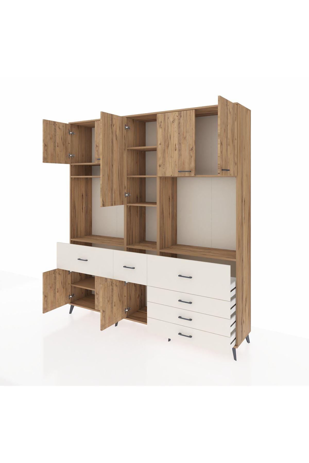 Hyperion Dolap 10 Raflı 6 Çekmeceli 8 Kapaklı 220x44x243 Çam-Çam/Aytaşı