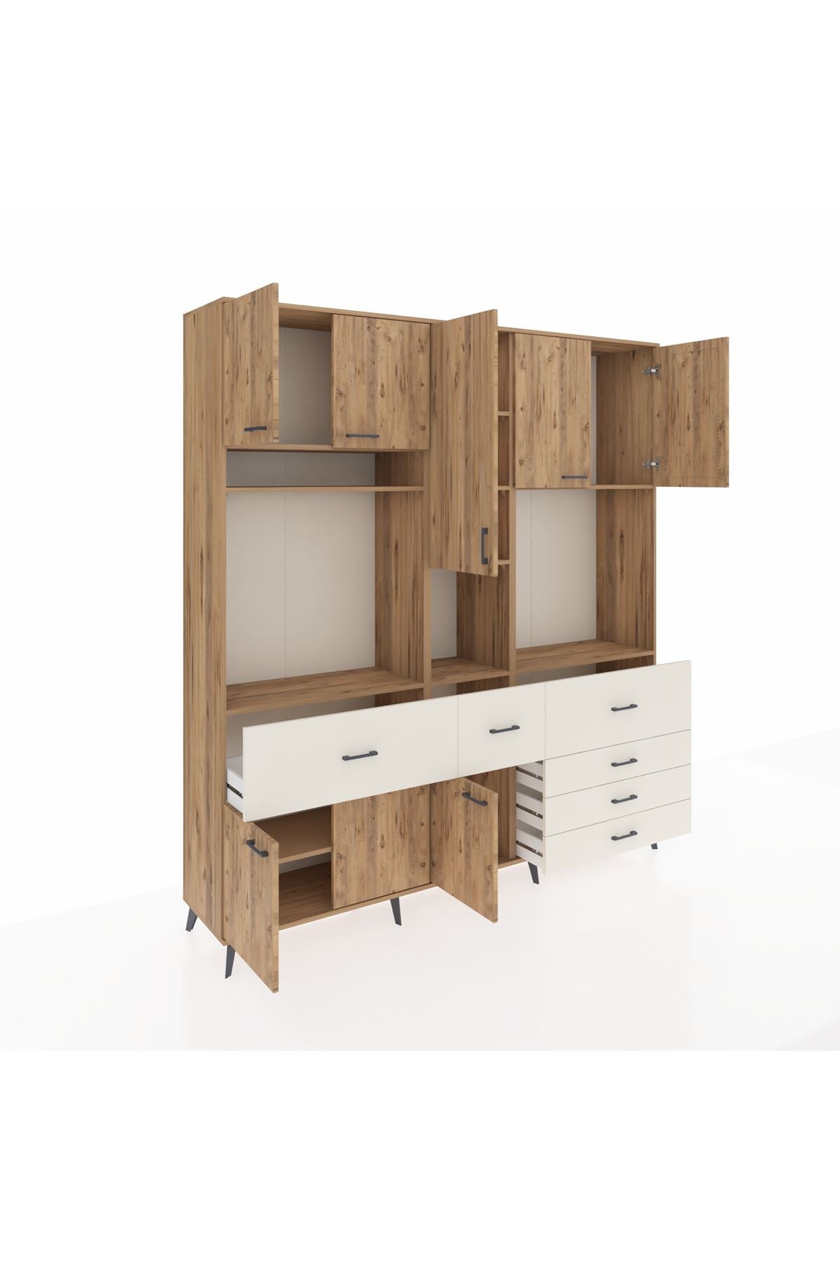 Hyperion Dolap 10 Raflı 6 Çekmeceli 8 Kapaklı 220x44x243 Çam-Çam/Aytaşı