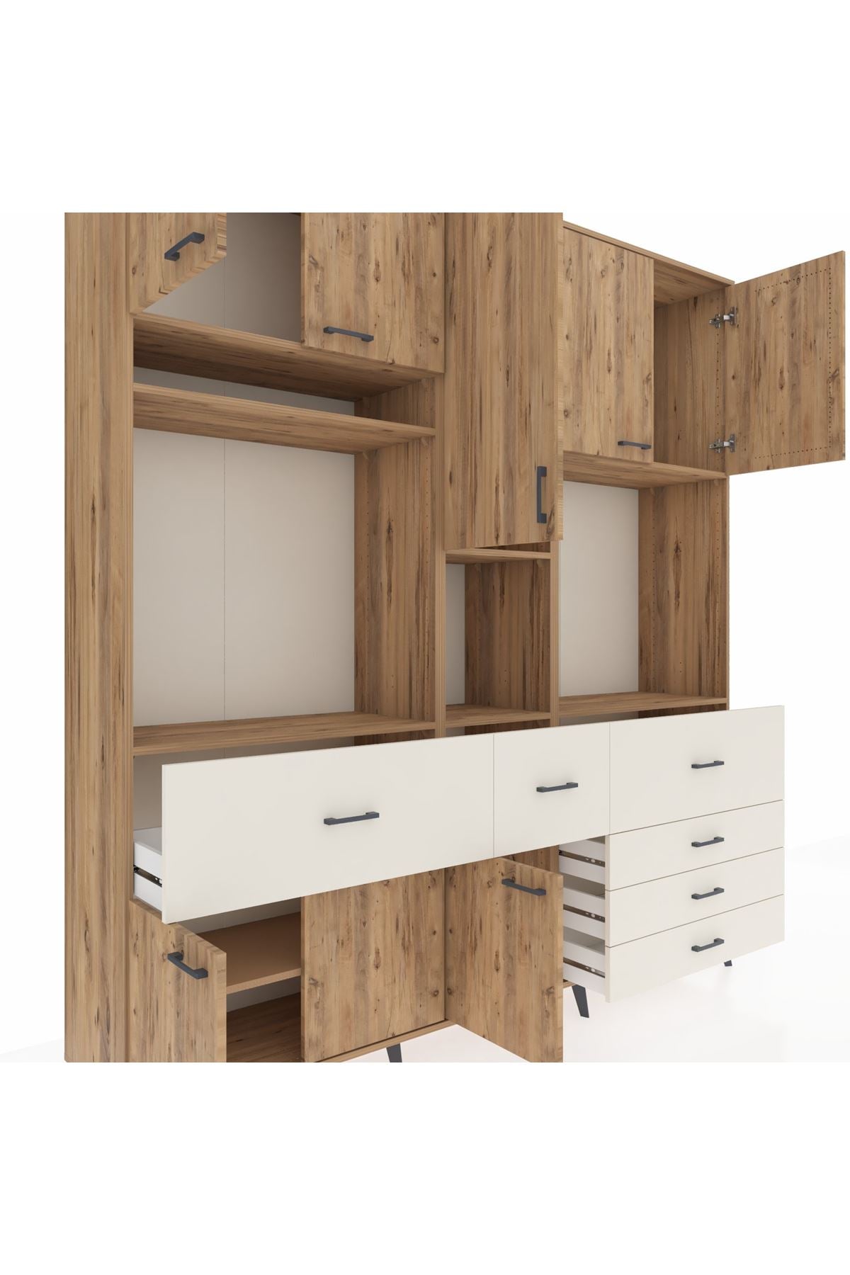 Hyperion Dolap 10 Raflı 6 Çekmeceli 8 Kapaklı 220x44x243 Çam-Çam/Aytaşı