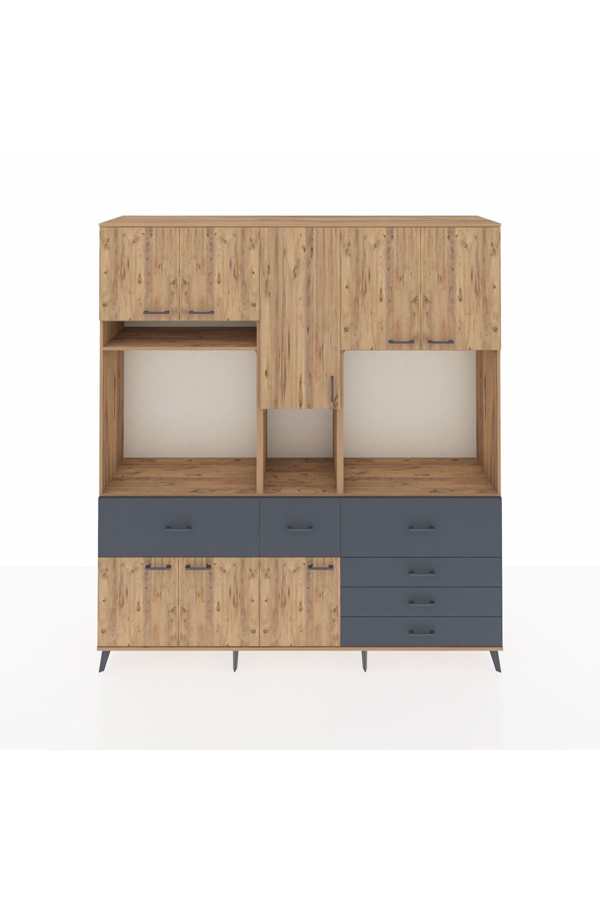 Hyperion Dolap 10 Raflı 6 Çekmeceli 8 Kapaklı 220x44x243 Çam-Çam/Antrasit