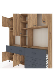 Hyperion Dolap 10 Raflı 6 Çekmeceli 8 Kapaklı 220x44x243 Çam-Çam/Antrasit