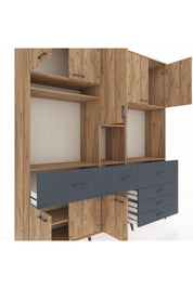 Hyperion Dolap 10 Raflı 6 Çekmeceli 8 Kapaklı 220x44x243 Çam-Çam/Antrasit