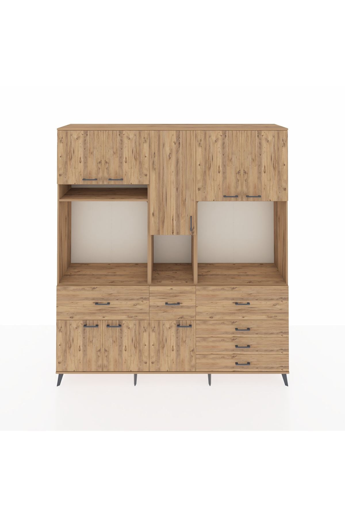 Hyperion Dolap 10 Raflı 6 Çekmeceli 8 Kapaklı 220x44x243 Çam-Çam/Çam