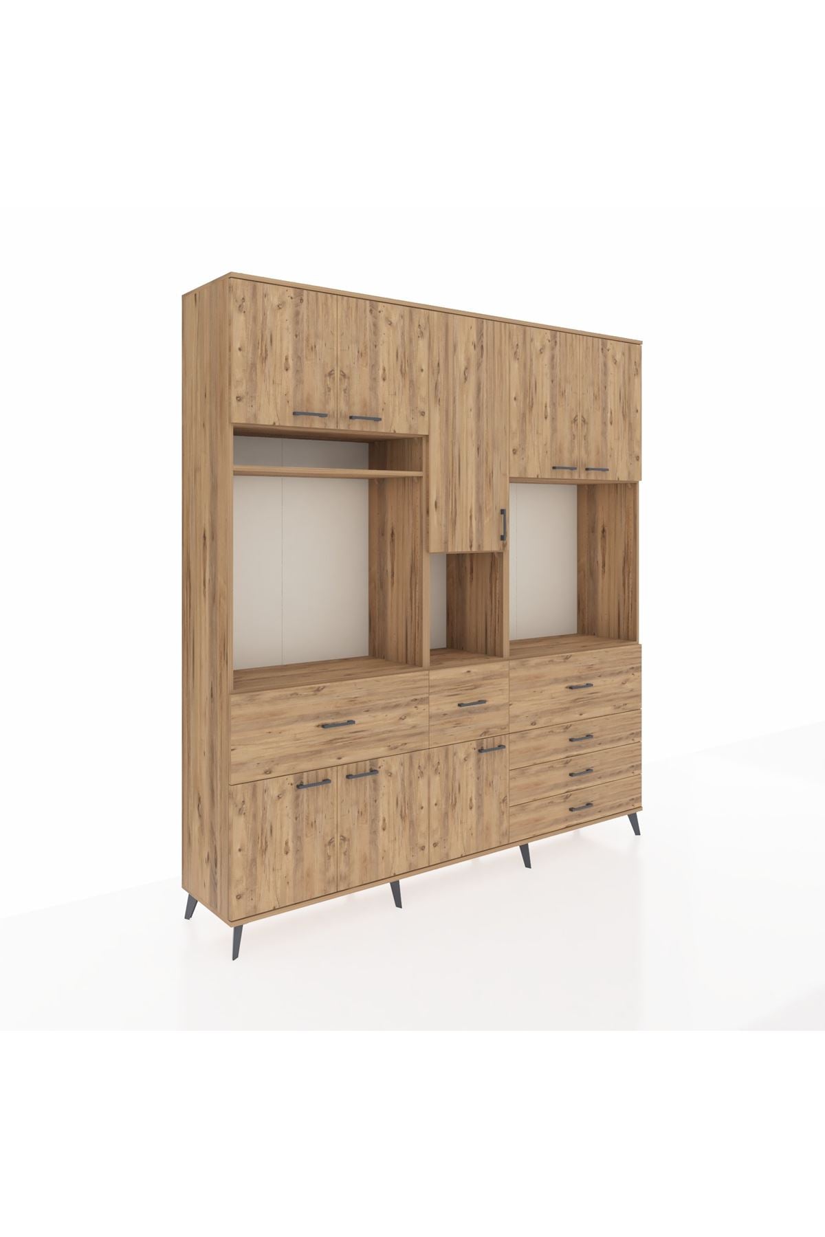 Hyperion Dolap 10 Raflı 6 Çekmeceli 8 Kapaklı 220x44x243 Çam-Çam/Çam