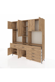 Hyperion Dolap 10 Raflı 6 Çekmeceli 8 Kapaklı 220x44x243 Çam-Çam/Çam