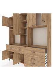 Hyperion Dolap 10 Raflı 6 Çekmeceli 8 Kapaklı 220x44x243 Çam-Çam/Çam