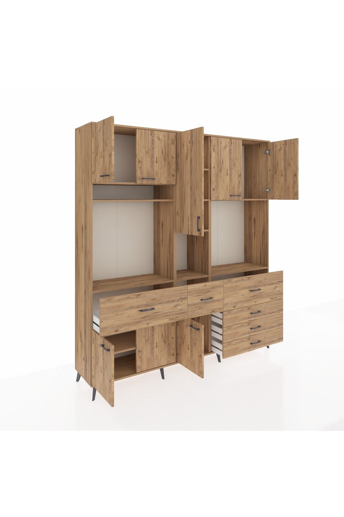 Hyperion Dolap 10 Raflı 6 Çekmeceli 8 Kapaklı 220x44x243 Çam-Çam/Çam