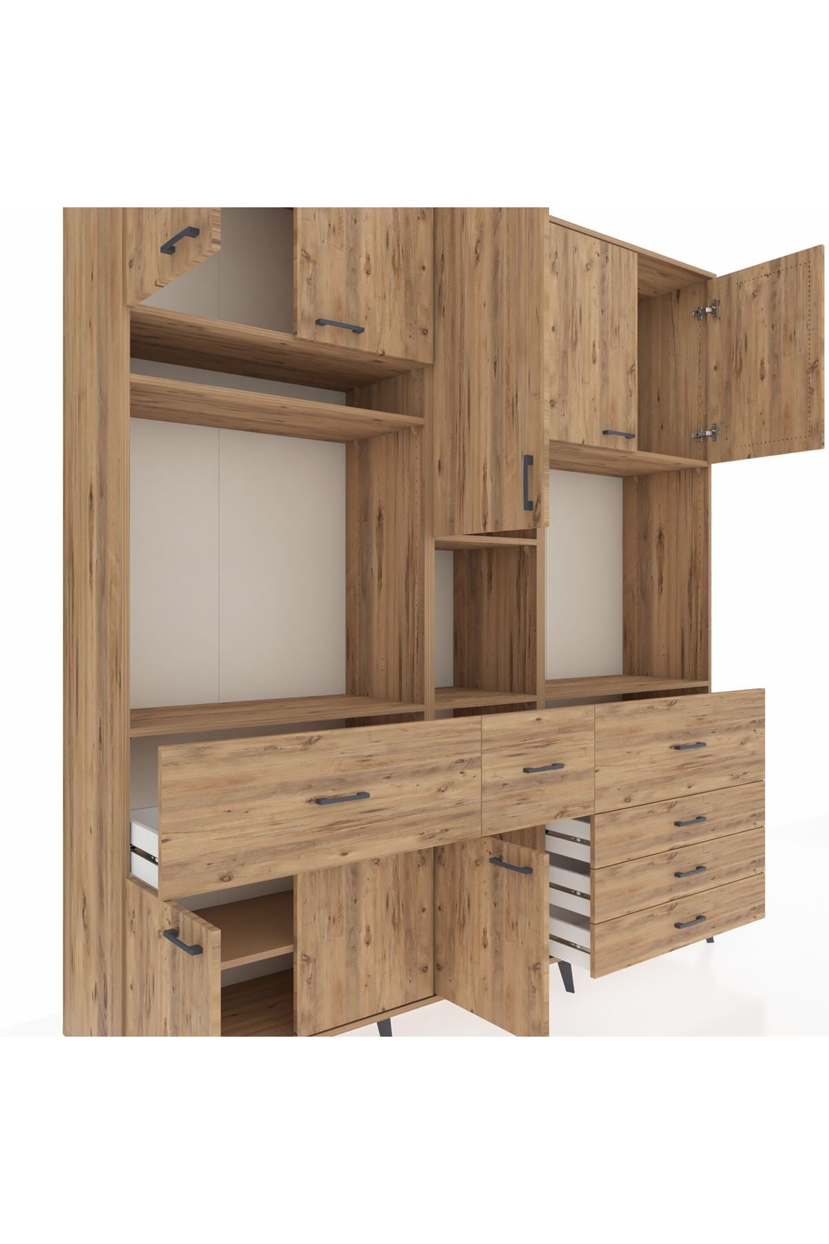 Hyperion Dolap 10 Raflı 6 Çekmeceli 8 Kapaklı 220x44x243 Çam-Çam/Çam