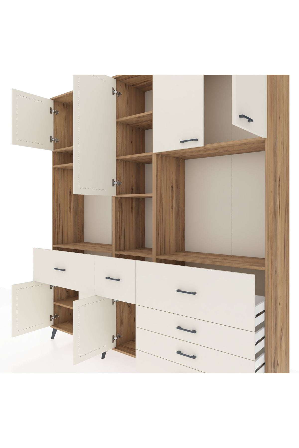 Hyperion Dolap 10 Raflı 6 Çekmeceli 8 Kapaklı 220x44x243 Çam-Aytaşı/Aytaşı