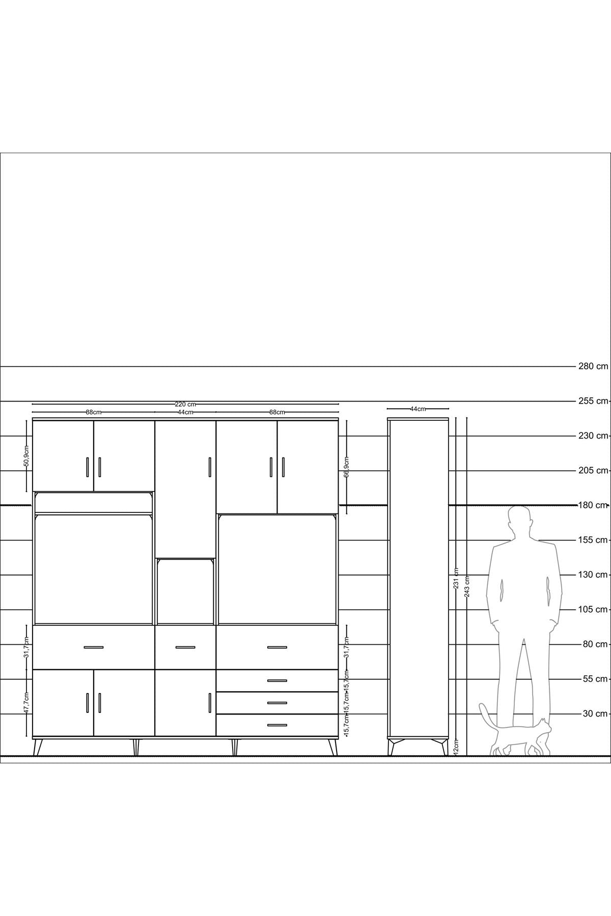 Hyperion Dolap 10 Raflı 6 Çekmeceli 8 Kapaklı 220x44x243 - S553M035V22B