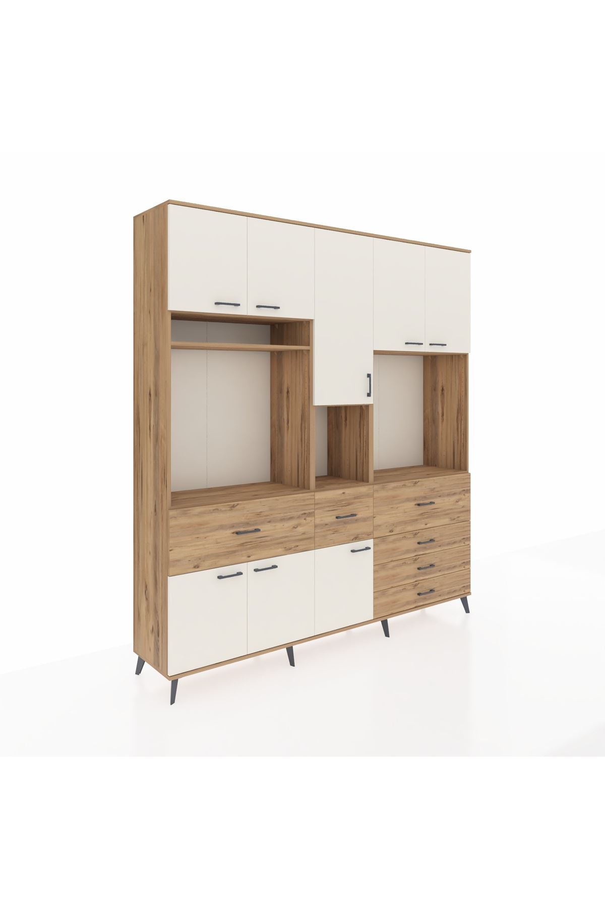 Hyperion Dolap 10 Raflı 6 Çekmeceli 8 Kapaklı 220x44x243 Çam-Aytaşı/Çam