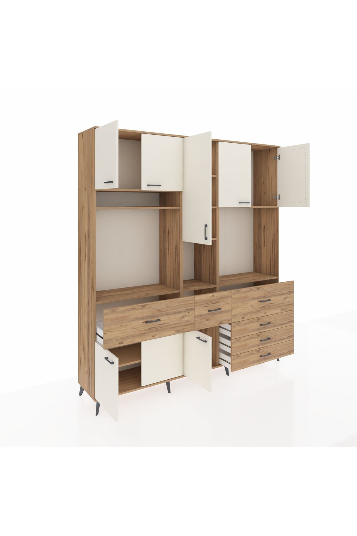 Hyperion Dolap 10 Raflı 6 Çekmeceli 8 Kapaklı 220x44x243 Çam-Aytaşı/Çam